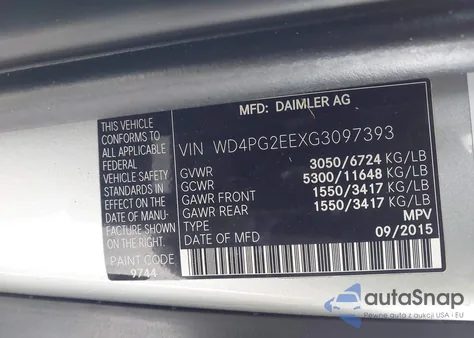 2016 Mercedes-Benz Metris из США, поврежденный, VIN WD4PG2EEXG3097393